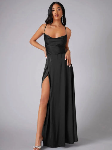 Women's Spaghetti Strap Evening Maxi Dress with High Slit 7