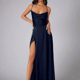 Women's Spaghetti Strap Evening Maxi Dress with High Slit 8