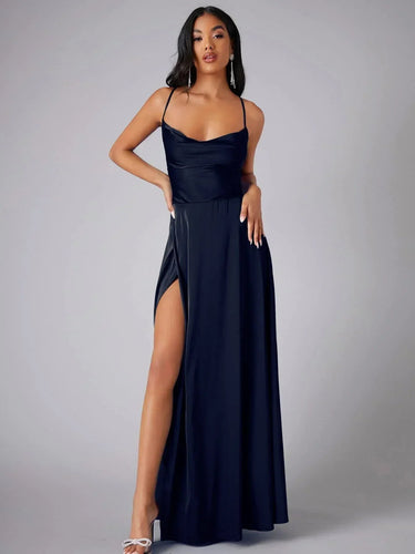 Women's Spaghetti Strap Evening Maxi Dress with High Slit 8