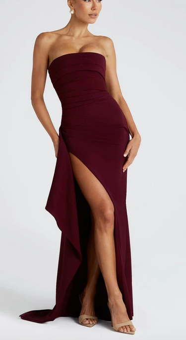 Women's Strapless Dress with Thigh-High Slit 3