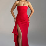 Women's Strapless Dress with Thigh-High Slit 4