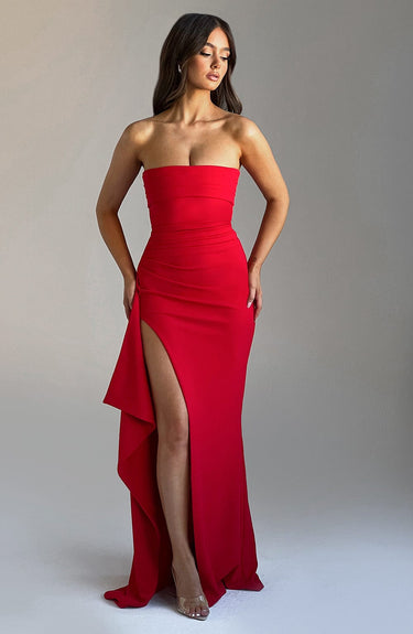 Women's Strapless Dress with Thigh-High Slit 6