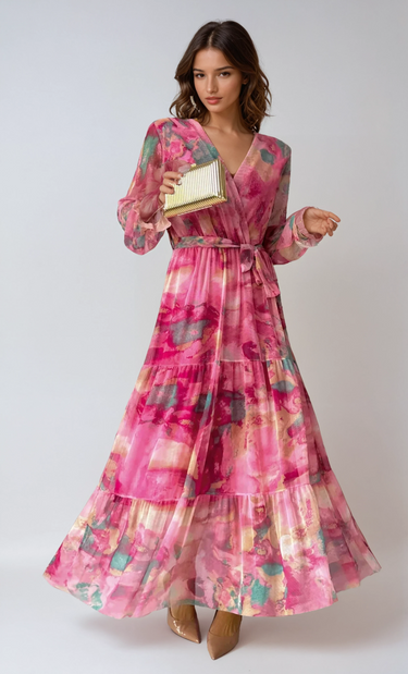 Floral Wrap Summer Evening Maxi Dress