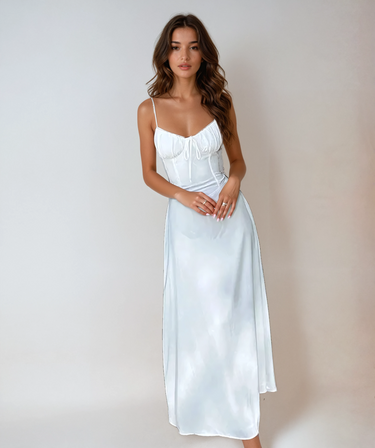 Sleeveless and Ruched Bodice Wedding Guest Maxi Dress