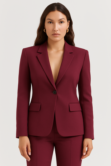 Women’s Tailored Blazer – Single-Breasted – Slim Fit – Wine Red 0
