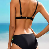 Women's Two-Piece Bikini Set with Colorblock Trim and Supportive Fit 1