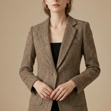 Women’s Wool Blazer Jacket with Notch Lapel Single Button Closure and Front Pockets 0