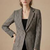 Women’s Wool Blazer Jacket with Notch Lapel Single Button Closure and Front Pockets 5
