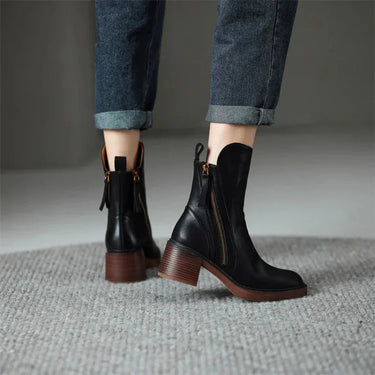 Women’s Zip-Up Ankle Boots with Block Heel and Side Zipper Detail 2