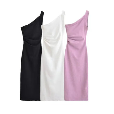 Women's asymmetrical stretch dress oblique collar sleeveless suspenders backless midi dress summer new fashion long dress 1