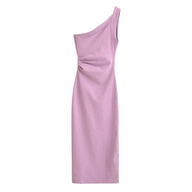 Women's asymmetrical stretch dress oblique collar sleeveless suspenders backless midi dress summer new fashion long dress 4