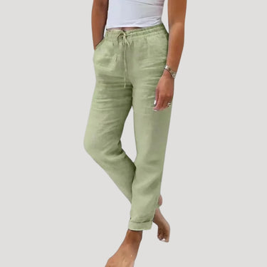Women’s casual linen trousers summer drawstring lightweight 0