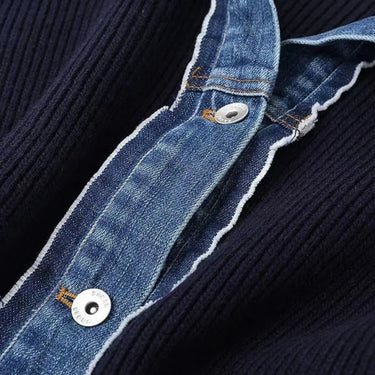 Women’s navy knit cardigan with denim trim 6
