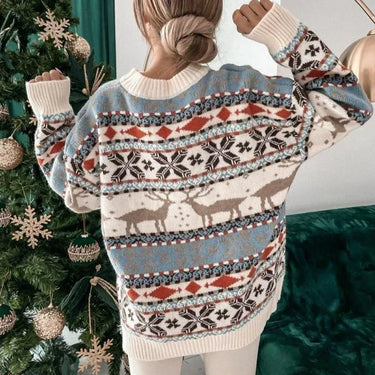 Y2k Style 2025 Winter Women Christmas Sweaters Allover Print Oversized Jumpers Full Sleeve Knitwear Warm Thick Knit Pullover Top 2
