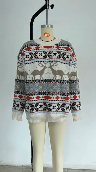 Y2k Style 2025 Winter Women Christmas Sweaters Allover Print Oversized Jumpers Full Sleeve Knitwear Warm Thick Knit Pullover Top 4