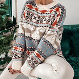 Y2k Style 2025 Winter Women Christmas Sweaters Allover Print Oversized Jumpers Full Sleeve Knitwear Warm Thick Knit Pullover Top 6