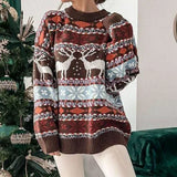 Y2k Style 2025 Winter Women Christmas Sweaters Allover Print Oversized Jumpers Full Sleeve Knitwear Warm Thick Knit Pullover Top 7