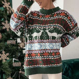 Y2k Style 2025 Winter Women Christmas Sweaters Allover Print Oversized Jumpers Full Sleeve Knitwear Warm Thick Knit Pullover Top 8