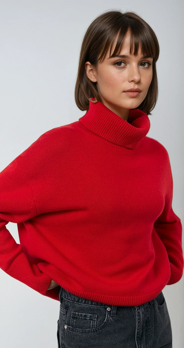 Oversized Red Turtleneck Knit Sweater