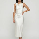 Bias Cut Cowl Neck Satin Midi Dress