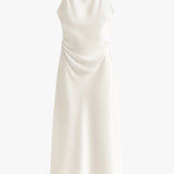 Bias Cut Cowl Neck Satin Midi Dress