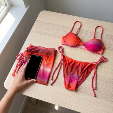 Bikini And Sarong Set Adjustable Swimwear Ombre Tie-Side - scale