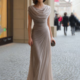 Cowl Neck Ruched Maxi Dress - Flowing Elegant Evening Formal Dress