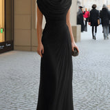 Cowl Neck Ruched Maxi Dress - Flowing Elegant Evening Formal Dress