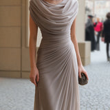 Cowl Neck Ruched Maxi Dress - Flowing Elegant Evening Formal Dress