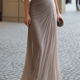 Cowl Neck Ruched Maxi Dress - Flowing Elegant Evening Formal Dress