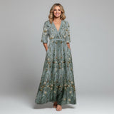 Embroidered Floral V-Neck Maxi Dress - Holiday and Wedding Guest Summer Dress
