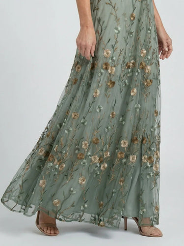 Embroidered Floral V-Neck Maxi Dress - Holiday and Wedding Guest Summer Dress