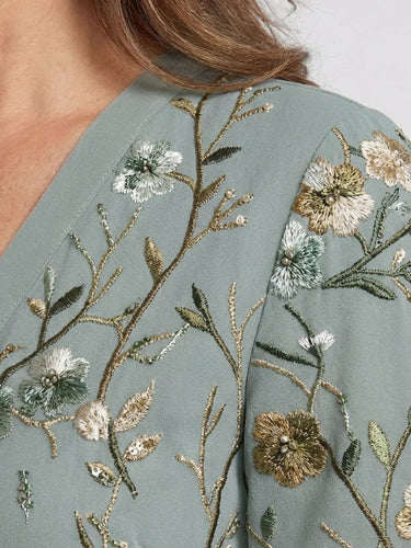 Embroidered Floral V-Neck Maxi Dress - Holiday and Wedding Guest Summer Dress