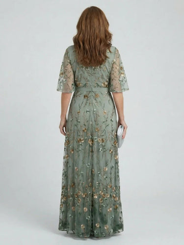 Embroidered Floral V-Neck Maxi Dress - Holiday and Wedding Guest Summer Dress