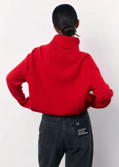 Oversized Red Turtleneck Knit Sweater