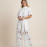 Floral Lace Cut-Out Cropped Shirt and Wide-Leg Trousers Set