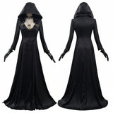 Gothic Vampire Costume Halloween Hooded Black Dress With Lace Choker Pendant And Gloves - Image 2