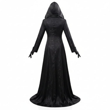 Gothic Vampire Costume Halloween Hooded Black Dress With Lace Choker Pendant And Gloves - Image 3