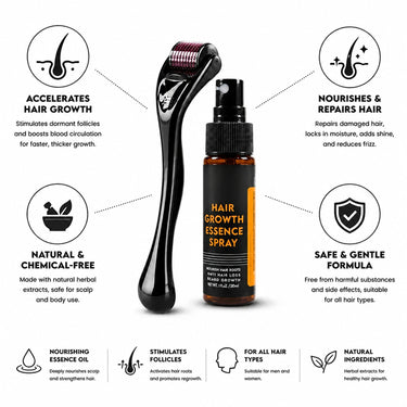 Hair Growth Set With Derma Microneedle Roller And 30ml Natural Essence - Image 3