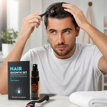 Hair Growth Set With Derma Microneedle Roller And 30ml Natural Essence - Image 2