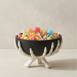 Halloween Candy Bowl With White Skeleton Hands Plastic Matte Black Design Detachable Components For Indoor Seasonal Use And Decor - Image 1