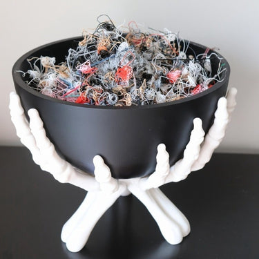 Halloween Candy Bowl With White Skeleton Hands Plastic Matte Black Design Detachable Components For Indoor Seasonal Use And Decor - Image 2