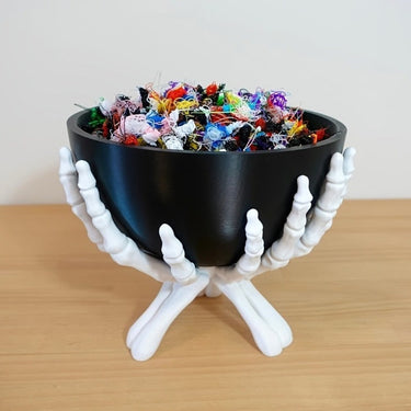 Halloween Candy Bowl With White Skeleton Hands Plastic Matte Black Design Detachable Components For Indoor Seasonal Use And Decor - Image 4
