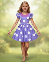 Halloween Costume For Purple Polka Dot Princess With Flutter Sleeves And A-Line Silhouette Easy Slip-On Design For All-Day Wear - Image 1