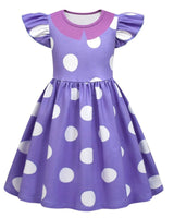 Halloween Costume For Purple Polka Dot Princess With Flutter Sleeves And A-Line Silhouette Easy Slip-On Design For All-Day Wear - Image 3