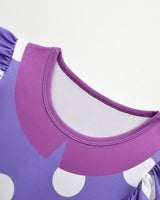 Halloween Costume For Purple Polka Dot Princess With Flutter Sleeves And A-Line Silhouette Easy Slip-On Design For All-Day Wear - Image 5