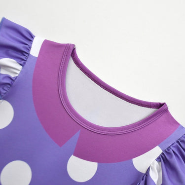 Halloween Costume For Purple Polka Dot Princess With Flutter Sleeves And A-Line Silhouette Easy Slip-On Design For All-Day Wear - Image 5