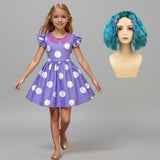 Halloween Costume For Purple Polka Dot Princess With Flutter Sleeves And A-Line Silhouette Easy Slip-On Design For All-Day Wear - Image 2