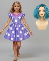 Halloween Costume For Purple Polka Dot Princess With Flutter Sleeves And A-Line Silhouette Easy Slip-On Design For All-Day Wear - Image 2