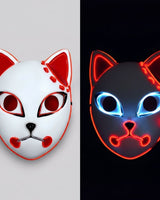 Halloween Fox Mask Japanese Demon Design LED Light Up Cosplay Party Costume - Image 1